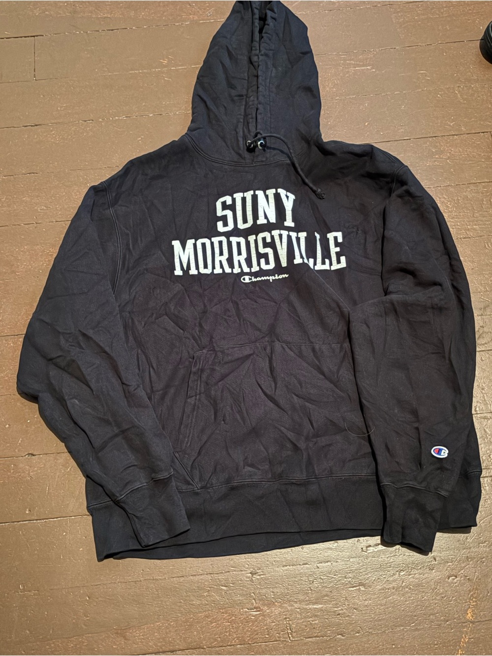 Vintage Champion Black SUNY Morrisville Hooded Pullover